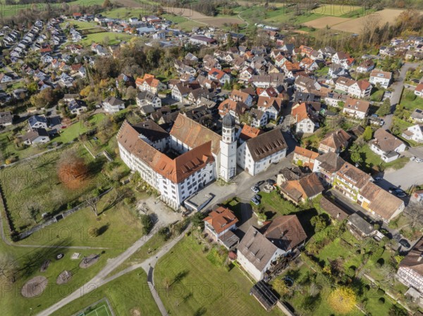 Aerial view of the former Augustinian canons' monastery and collegiate church in the Höri community