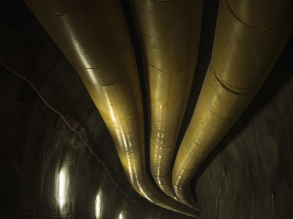 Ventilation hoses in construction lot H41 in the Sill Gorge, Brenner Base Tunnel, Tyrol, Austria,