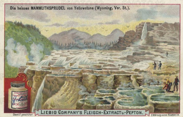 Picture series volcanic landscapes, the hot mammoth gushes of Yellowstone in Wyoming, America,