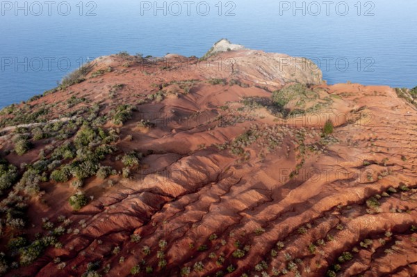 Red earth, erosion, above the cliff, Agulo, La Gomera, Canary Islands, Spain, Europe