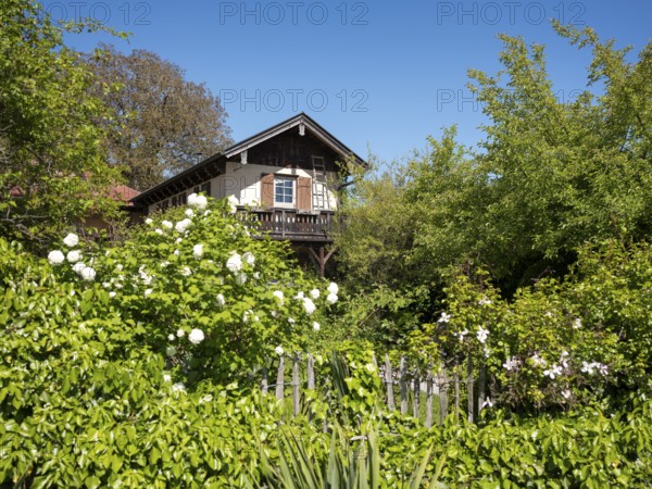 House with garden on the Fraueninsel, Chiemsee, Bavaria, Germany, Europe