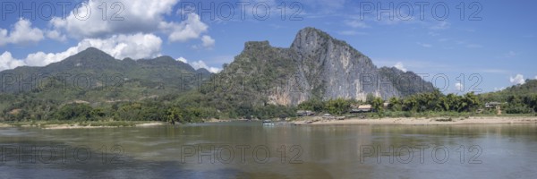 Panorama over the Mekong at the Pak Ou Caves, Luang Prabang Province, Laos, Asia
