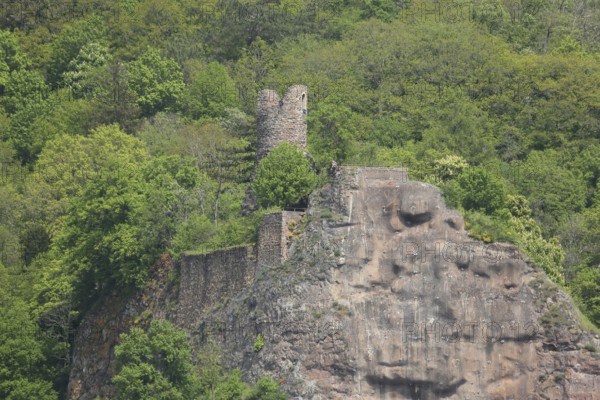Bosselstein Castle over rocks, ruin, cliff, Idar-Oberstein, Hunsrück, Rhineland-Palatinate,
