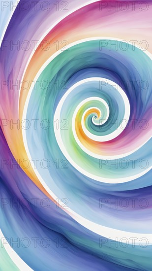 Spiral shape that slowly expands, rotates, and shifts colors in a soft gradient, invoking a