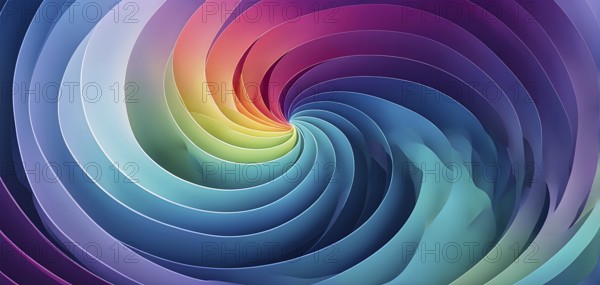 Spiral shape that slowly expands, rotates, and shifts colors in a soft gradient, invoking a