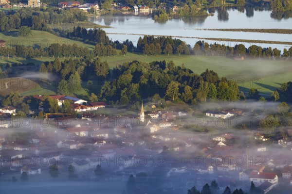 Panorama from Tegelberg to Schwangau and the Forggensee, Ostallgäu, Allgäu, Swabia, Bavaria,