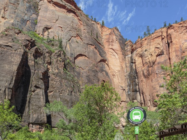 Shuttle Stop #9 at the Temple of Sinawava at the end of the Zion Canyon shuttle route in Zion