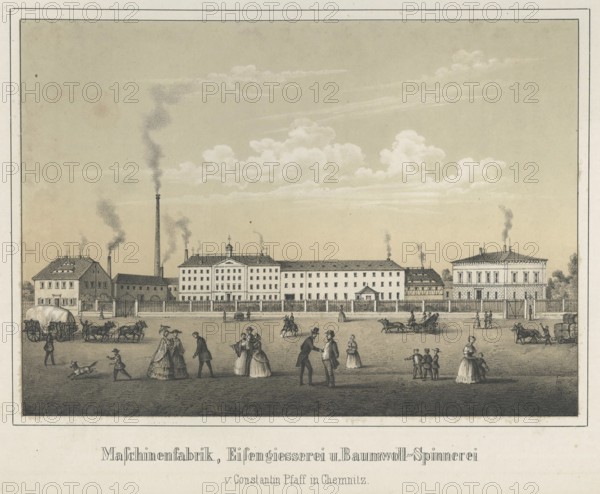 Machine factory, iron foundry and cotton spinning mill of Constantin Pfaff in Chemnitz, around