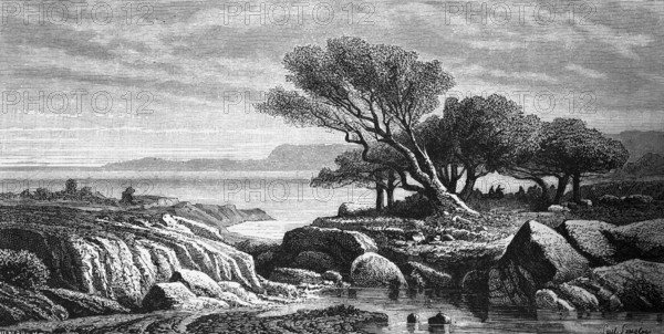 Western shore of the Dead Sea, extreme salinity, lake without outlet, lowest point on earth,