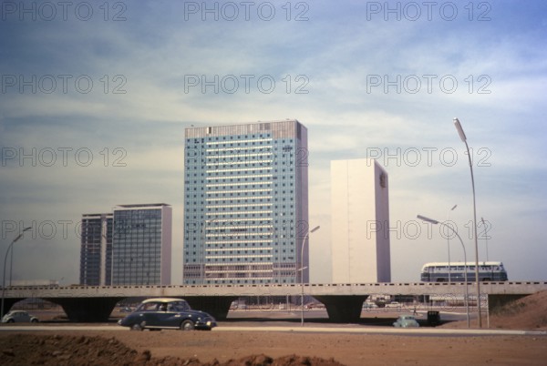 Modern architecture street system skyscrapers Brasilia, Federal District, Brazil in 1962
