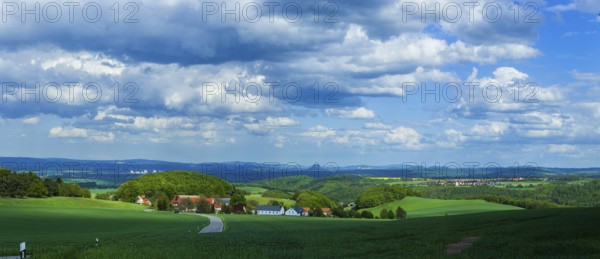 View from Schmorsdorf in the Osterzegebirge mountains into Saxon Switzerland with the Lilienstein