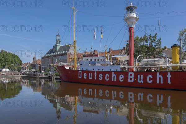 Town Hall with East Frisian State Museum, Lightship German Bight, Ratsdelft, Emden, East Frisia,