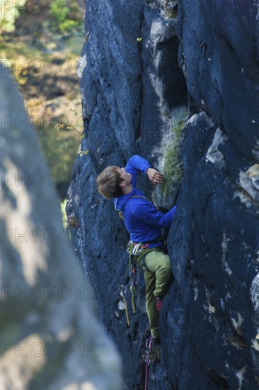 Climbers in the Schrammstein area in Saxon Switzerland