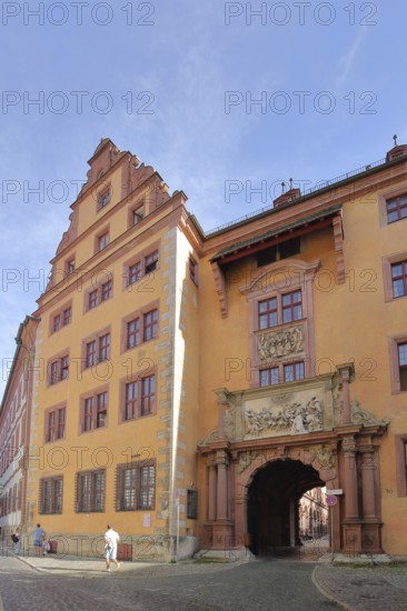 Entrance with portal to the Old University, Renaissance, old, archway, Würzburg, Lower Franconia,
