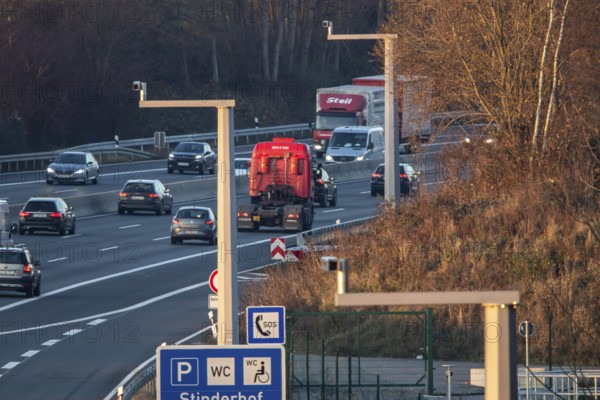 Motorway A3 between Düsseldorf and Leverkusen, near Erkrath, video cameras monitor traffic, check