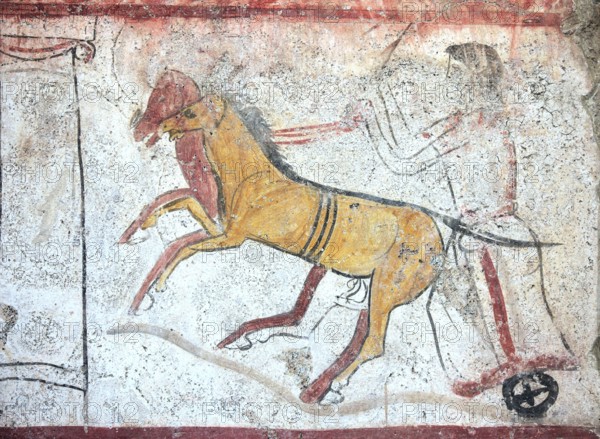 Tomb painting from a chamber tomb from ca 480 B. C. Lucanian period, in the Museum of Paestum,