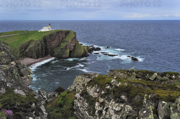 Sturgeon Head Lighthouse at the Point of Sturgeon in Sutherland, Scottish Highlands, Scotland, UK