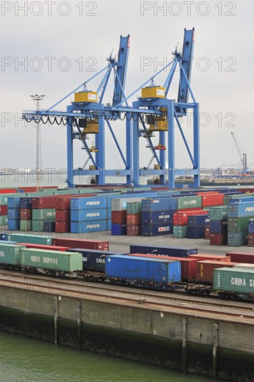 Container terminal cranes in the port of Zeebrugge, Belgium, Europe