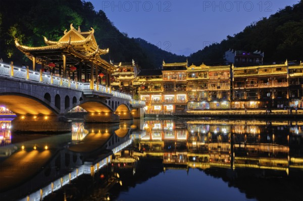 Chinese tourist attraction destination, Feng Huang Ancient Town (Phoenix Ancient Town) on Tuo Jiang