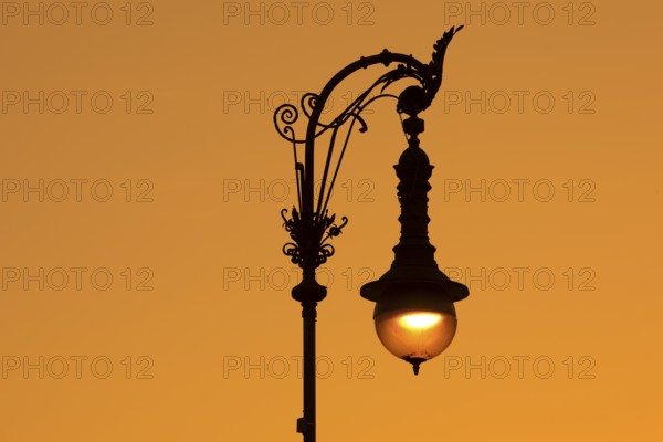 Old Berlin gas lantern at sunset, Berlin, Germany, Europe