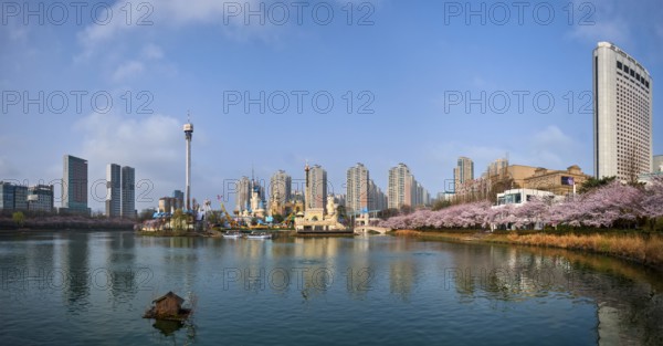 SEOUL, SOUTH KOREA, APRIL 7, 2017: Lotte World amusement park Magic Island in Seokchon lake. Seoul,