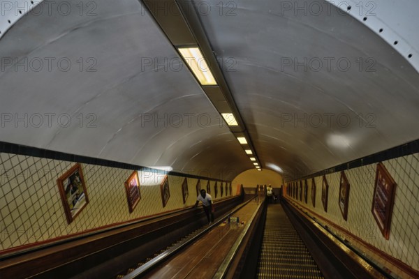 ANTWERP, BELGIUM, MAY 26, 2018: St. Anna's Tunnel Pedestrians' with wooden escalators under river