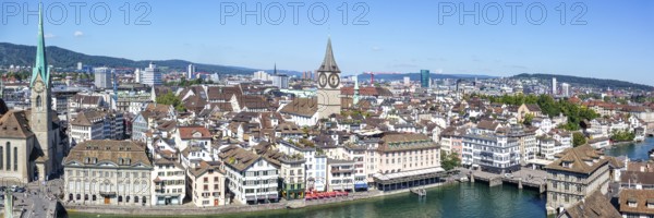 Zurich skyline from above with river Limmat panorama in Zurich, Switzerland, Europe