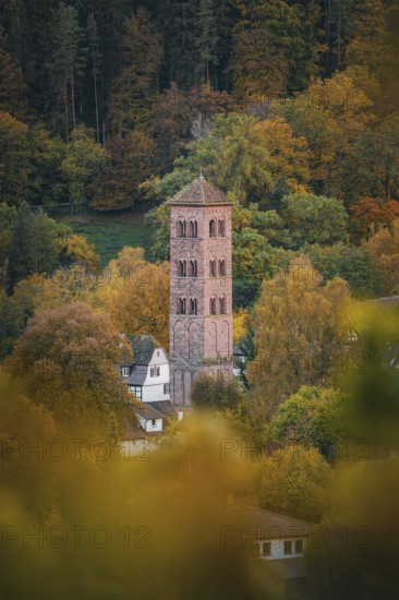 Owl tower of the historic monastery in autumn, Hirsau, Calw, Black Forest, Germany, Europe