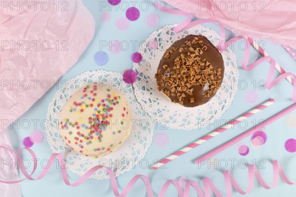 Top view of 'Berliner Pfannkuchen', a traditional German dessert similar to doughnut with no hole,