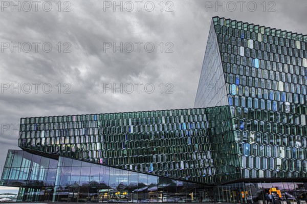 Glass facade of the Harpa Concert Hall and Congress Centre, Reykjavik, Reykjanes Peninsula,
