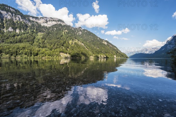 View over Lake Klöntal, Canton Glarus, Switzerland, Europe