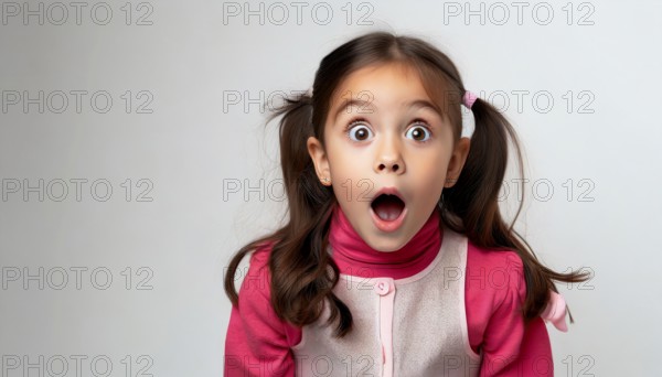 A little girl, about 9 years old, marvels with wide open eyes and mouth, AI generated