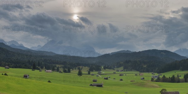 Mogul meadows between Mittenwald and Krün, Werdenfelser Land, Zugspitze behind, 2962m, Wetterstein