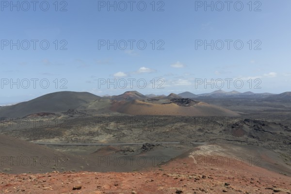 Volcanic landscape in Timanfaya National Park, Lanzarote, Canary Islands, Spain, Europe
