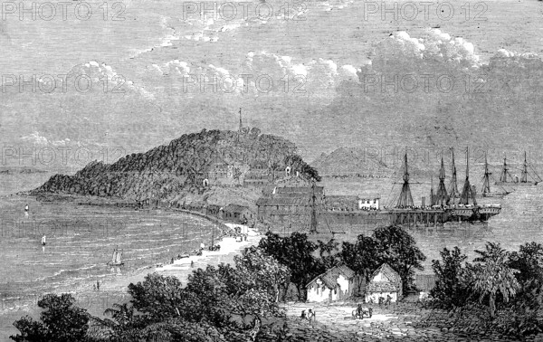 Taboga, an island off the coast of Panama in the Pacific Ocean, here in 1869, Historic, digitally