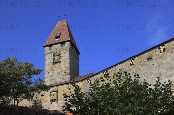Castle wall and the Bulgarian tower of Veste Coburg, Coburg, Upper Franconia, Bavaria, Germany,