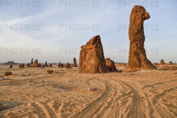 Mystic rock formations, Gharameel, AlUla region, Medina province, Saudi Arabia, Arabian Peninsula,