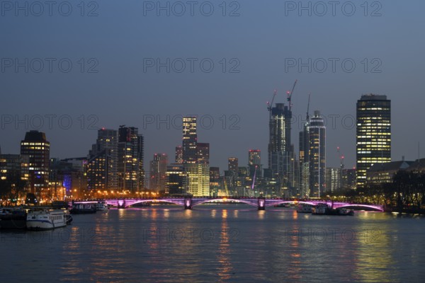 View of the London skyline from Westminster Bridge, blue hour, England, United Kingdom, Europe
