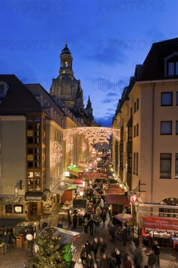 Christmas market in the Münzgasse in Dresden's Old Town in the immediate vicinity of the Church of