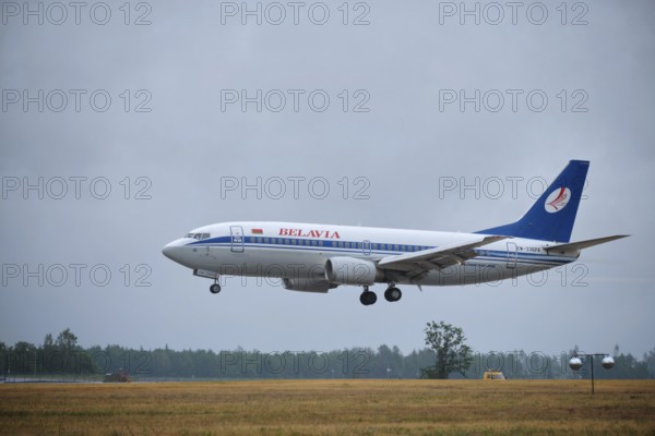 Minsk, Belarus, June 15, 2018: Belavia belarusian airlines flight Boeing 737-300 plane landing on