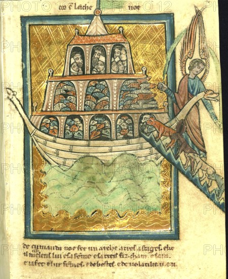 Leaf from Bible Pictures by William de Brailes, The Animals Enter Noah's Ark, c. 1290, Historic,
