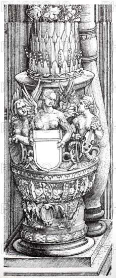 The triumphal arch for the Emperor Maximilian, base of the right-hand middle column, woodcut by
