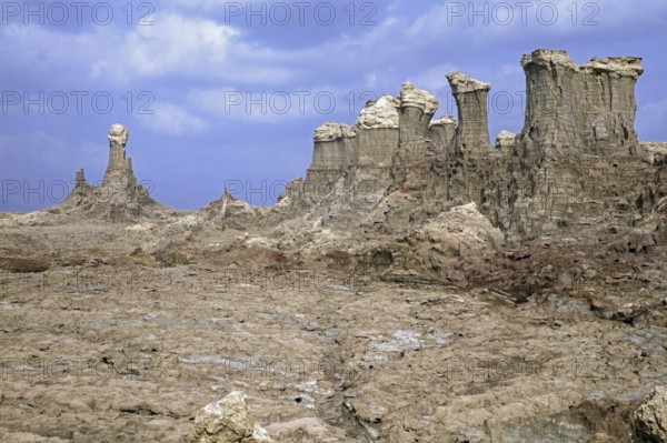 Eroded towers and pinnacles composed of salt, potassium and magnesium in the Danakil Desert, Afar