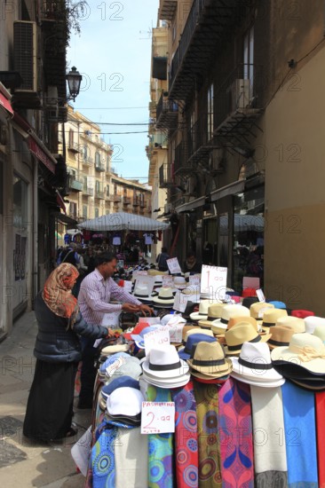 Palermo, market stalls in the alleys of the old town, Sicily, Italy, Europe
