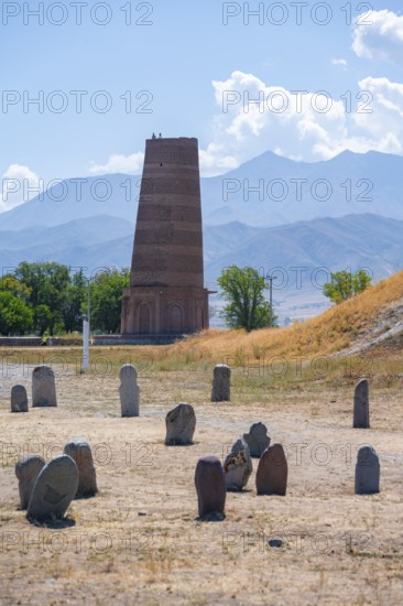 Burana Tower, remains of Karakhanid Minaret, histroic ancient city of Balasagun on the Silk Road,
