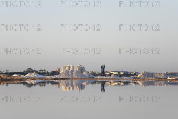 Saltworks at the Torrevieja saltwater lagoon, Laguna rosa, Parque Natural de Torrevieja, Alicante