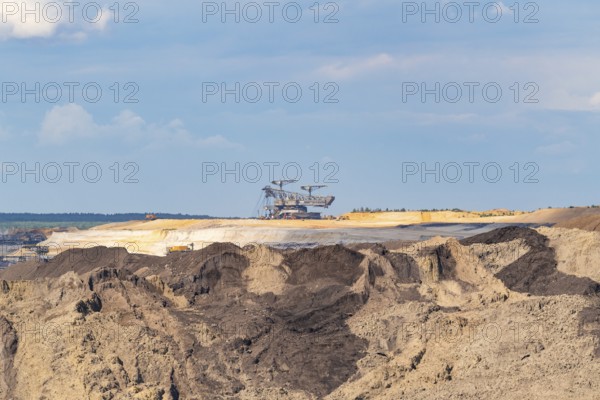 Spoil heaps and stacker in the Welzow-Süd opencast lignite mine, Niederlausitz, Spree-Neiße,