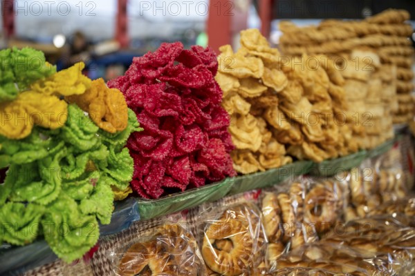 Sweets, market stall at the Osh Bazaar, Bishkek, Kyrgyzstan, Asia