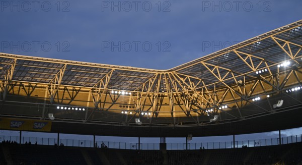 Roof construction of the PreZero Arena, evening light, Sinsheim, Baden-Württemberg, Germany, Europe