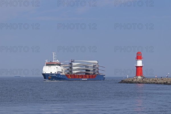 Cargo ship, pier light, Unterwarnow, Hanse Sail, Warnemünde, Rostock, Mecklenburg-Western